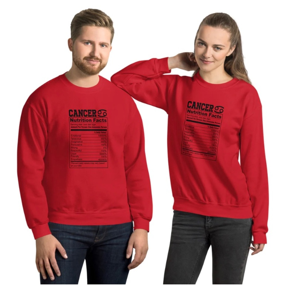 NWT Graphic Custom Unisex "CANCER" zodiac Sweatshirt-RED